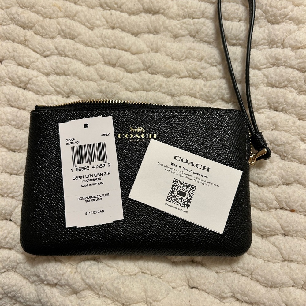 Coach Black Textured Wristlet with Gold Logo